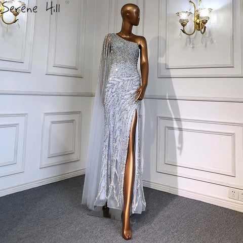 Lilac High Split Mermaid Elegant Sexy One Shoulder Evening Dresses Gowns Luxury Beaded 2025 For Women Party LA71493