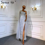 Lilac High Split Mermaid Elegant Sexy One Shoulder Evening Dresses Gowns Luxury Beaded 2025 For Women Party LA71493