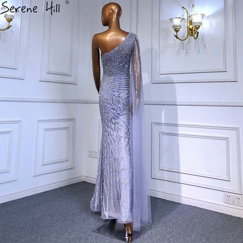 Lilac High Split Mermaid Elegant Sexy One Shoulder Evening Dresses Gowns Luxury Beaded 2025 For Women Party LA71493
