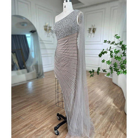 Lilac Mermaid Elegant One Shoulder Sexy High Split Beaded Evening Dresses Gowns 2025 For Women Wedding Party LA72215