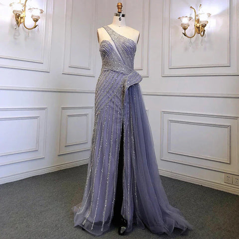 Lilac Mermaid Elegant With Overskirt Sexy One-Shoulder Evening Dresses Gowns Luxury Beaded 2025 Party LA71712
