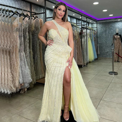 Lilac Mermaid Elegant With Overskirt Sexy One-Shoulder Evening Dresses Gowns Luxury Beaded 2025 Party LA71712