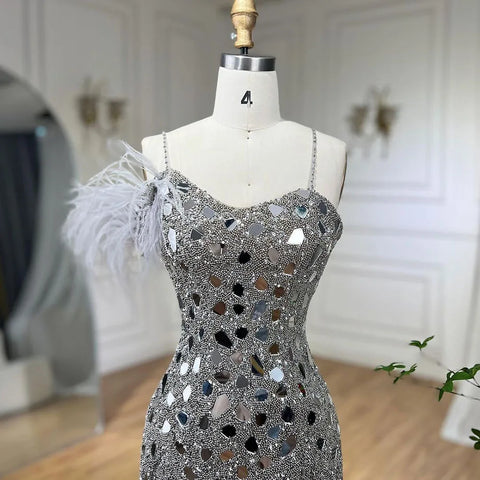 Lilac Mermaid Evening Dresses Gowns 2025 with Spaghetti Straps High Split Beaded Sequins for Women's Party LA72212A