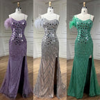 Lilac Mermaid Evening Dresses Gowns 2025 with Spaghetti Straps High Split Beaded Sequins for Women's Party LA72212A