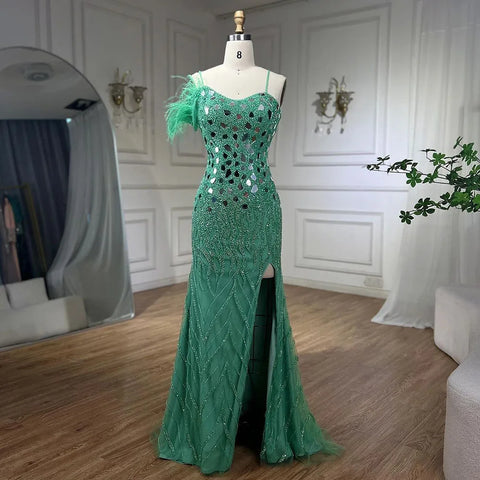 Lilac Mermaid Evening Dresses Gowns 2025 with Spaghetti Straps High Split Beaded Sequins for Women's Party LA72212A