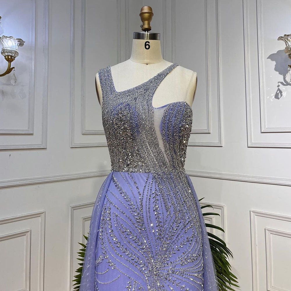 Lilac Mermaid One Shoulder Overskirt Beaded Luxury Evening Dresses Gowns 2025 For Women Wedding Party LA72031