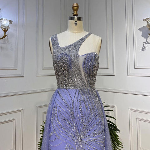 Lilac Mermaid One Shoulder Overskirt Beaded Luxury Evening Dresses Gowns 2025 For Women Wedding Party LA72031