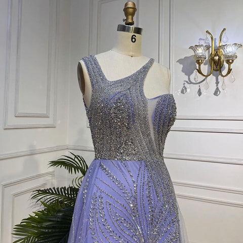 Lilac Mermaid One Shoulder Overskirt Beaded Luxury Evening Dresses Gowns 2025 For Women Wedding Party LA72031