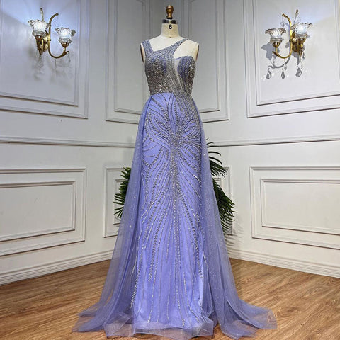 Lilac Mermaid One Shoulder Overskirt Beaded Luxury Evening Dresses Gowns 2025 For Women Wedding Party LA72031