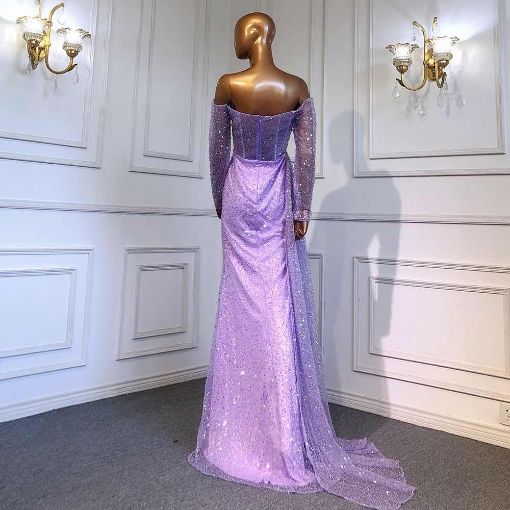 Lilac Mermaid Overskirt Evening Dresses Gowns 2025 Beaded Elegant Sexy For Women Party LA71630