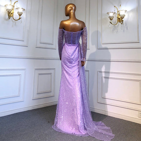 Lilac Mermaid Overskirt Evening Dresses Gowns 2025 Beaded Elegant Sexy For Women Party LA71630