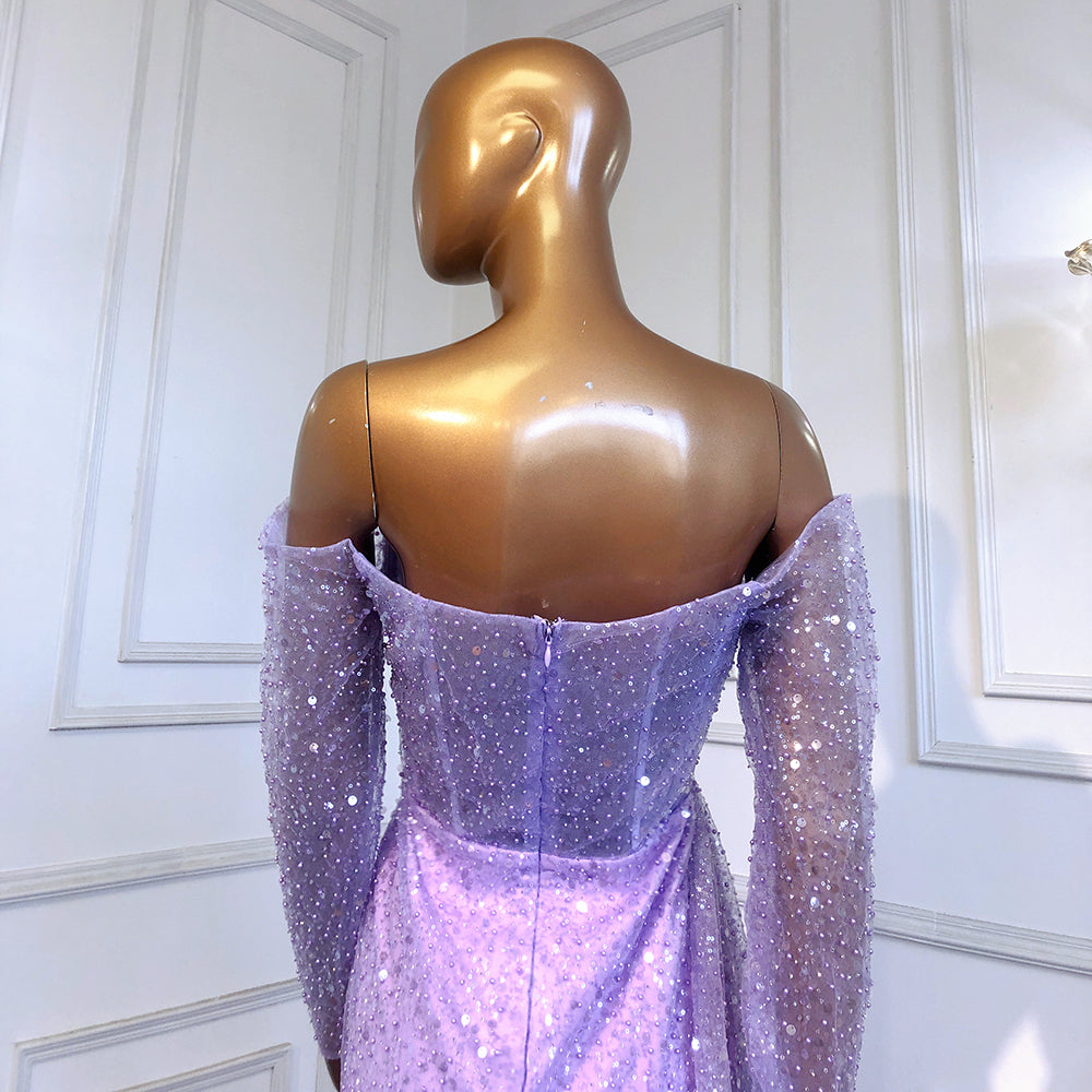 Lilac Mermaid Overskirt Evening Dresses Gowns 2025 Beaded Elegant Sexy For Women Party LA71630