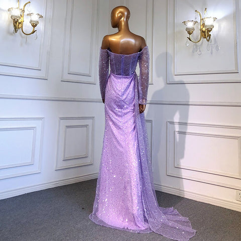 Lilac Mermaid Overskirt Evening Dresses Gowns 2025 Beaded Elegant Sexy For Women Party LA71630