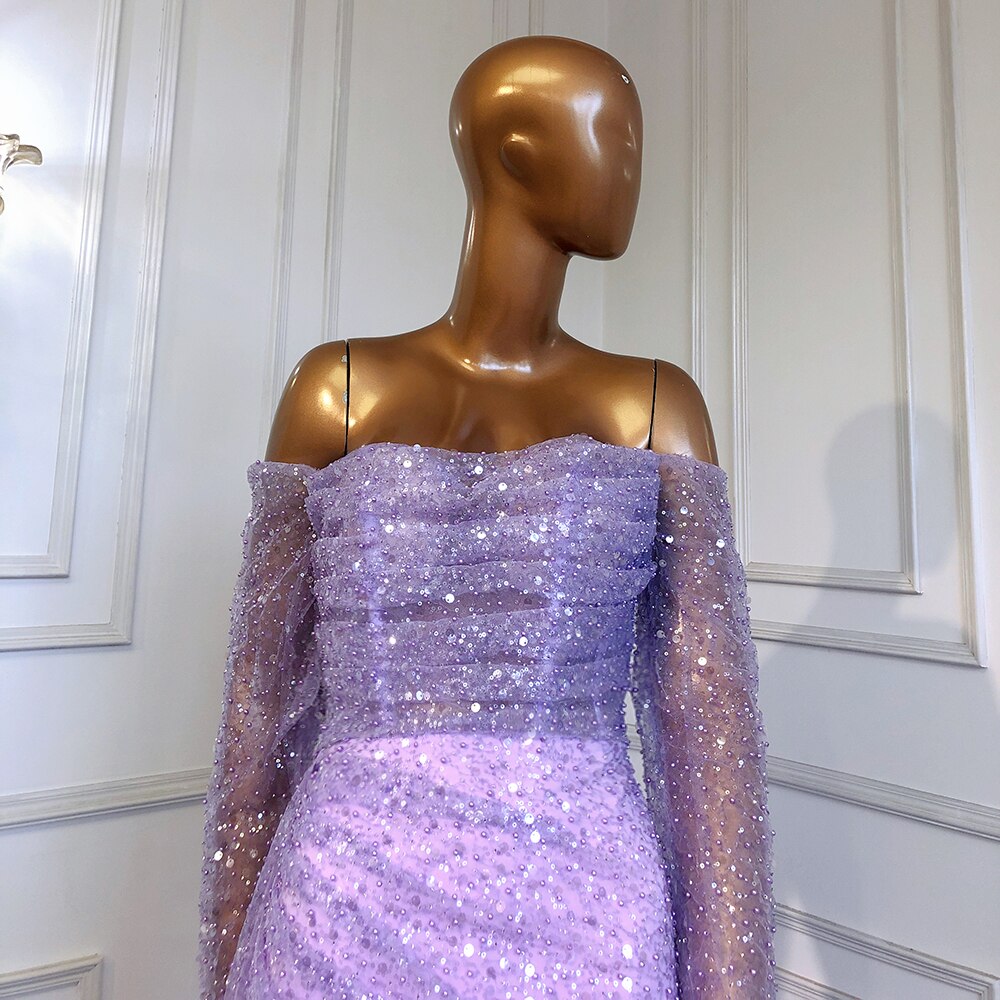Lilac Mermaid Overskirt Evening Dresses Gowns 2025 Beaded Elegant Sexy For Women Party LA71630
