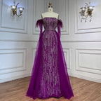 Lilac Mermaid Strapless Overskirt Feather Beaded Evening Dresses With Gloves Gowns 2025 For Women Party LA72029