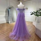 Lilac Mermaid Strapless Overskirt Feather Beaded Evening Dresses With Gloves Gowns 2025 For Women Party LA72029