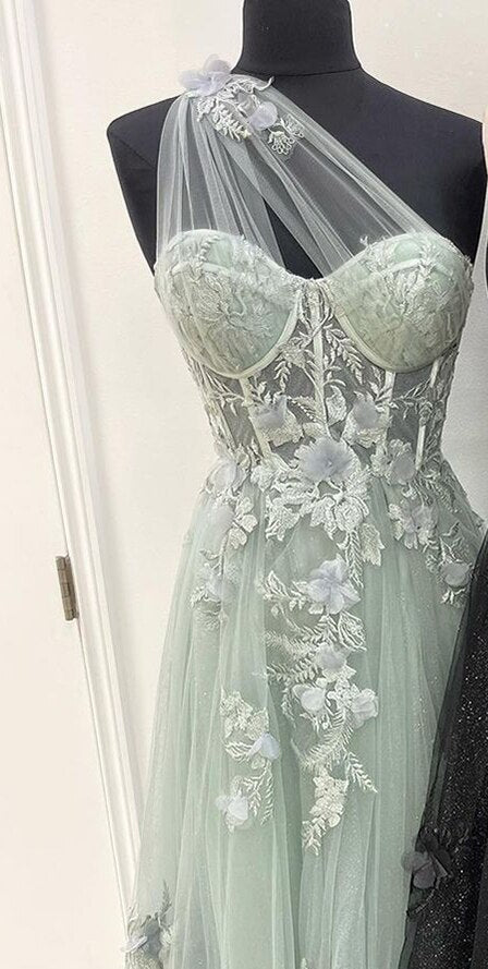 Lilac One Shoulder Split Long 2025 Flower Graduation School Party Gown Celebrity Prom Dresses LA71881
