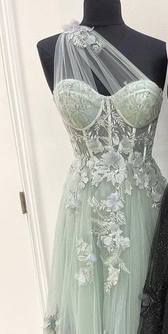 Lilac One Shoulder Split Long 2025 Flower Graduation School Party Gown Celebrity Prom Dresses LA71881