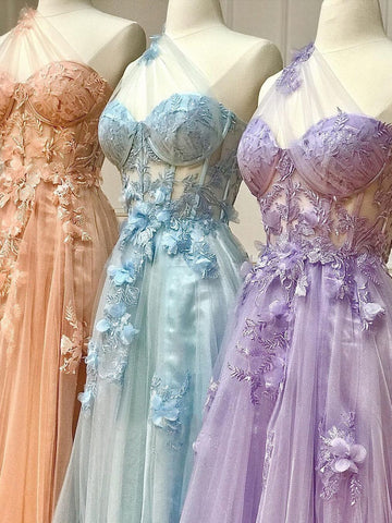 Lilac One Shoulder Split Long 2025 Flower Graduation School Party Gown Celebrity Prom Dresses LA71881