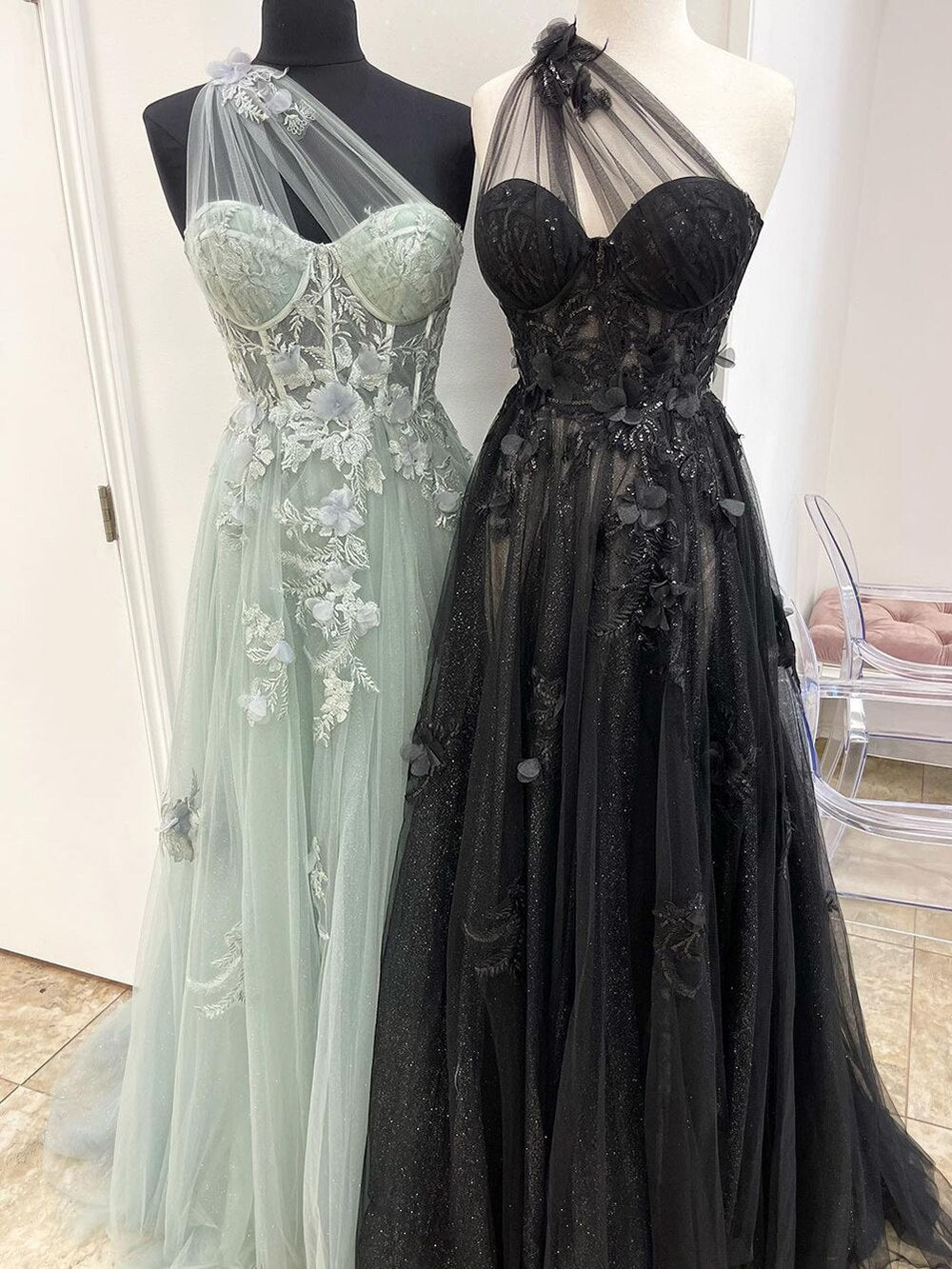 Lilac One Shoulder Split Long 2025 Flower Graduation School Party Gown Celebrity Prom Dresses LA71881
