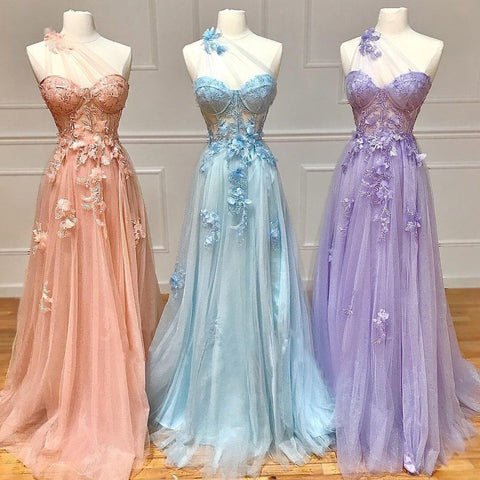 Lilac One Shoulder Split Long 2025 Flower Graduation School Party Gown Celebrity Prom Dresses LA71881