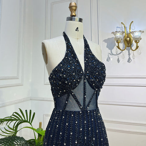 Lilac Sexy Mermaid Halter Off Shoulder Short Evening Dresses Luxury Beaded Feather Mini Gowns 2025 For Women Party LA72037