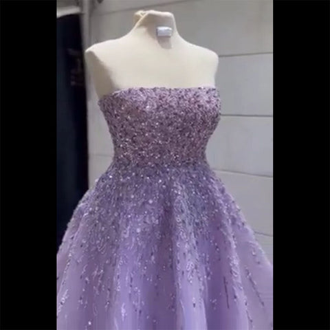 Lilac Strapless A Line Beaded Luxury Dubai Long Evening Dresses Gowns 2025  For Woman Wedding Party LA72119
