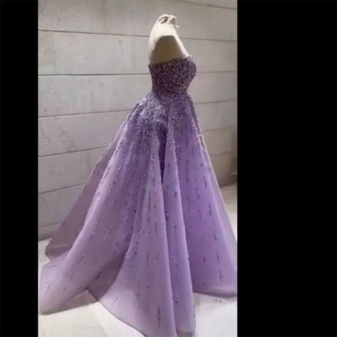 Lilac Strapless A Line Beaded Luxury Dubai Long Evening Dresses Gowns 2025  For Woman Wedding Party LA72119