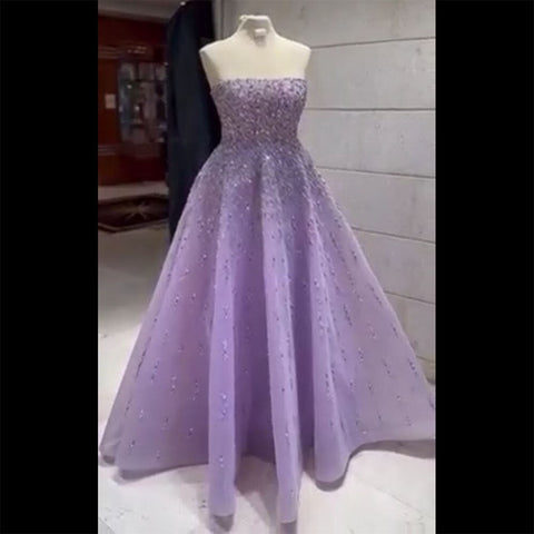 Lilac Strapless A Line Beaded Luxury Dubai Long Evening Dresses Gowns 2025  For Woman Wedding Party LA72119