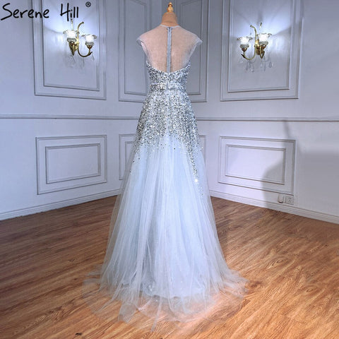 Luxury A-Line Grey Evening Dresses Gowns 2025 Beaded Detachable Sleeves For Women Party LA71354