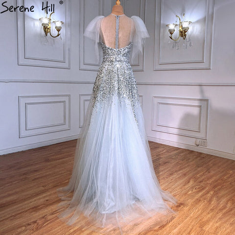 Luxury A-Line Grey Evening Dresses Gowns 2025 Beaded Detachable Sleeves For Women Party LA71354