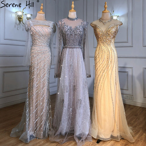 Luxury A-Line Silver Evening Dresses Gowns 2025 Beaded Cape Sleeve For Woman Party  LA71443