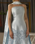 Luxury Peach  Satin Mermaid Evening Dress with Cape Saudi Arabic for Formal Occasion 2025 LA72483A