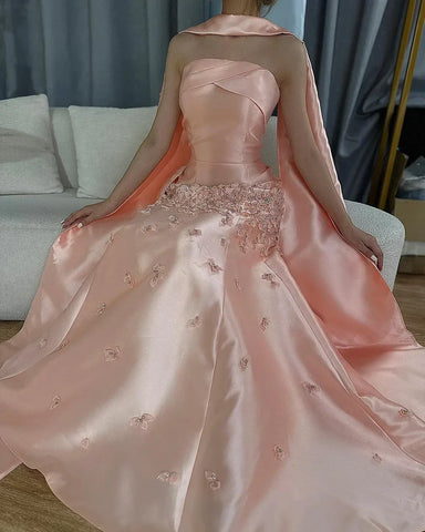 Luxury Peach  Satin Mermaid Evening Dress with Cape Saudi Arabic for Formal Occasion 2025 LA72483A