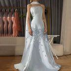 Luxury Peach  Satin Mermaid Evening Dress with Cape Saudi Arabic for Formal Occasion 2025 LA72483A