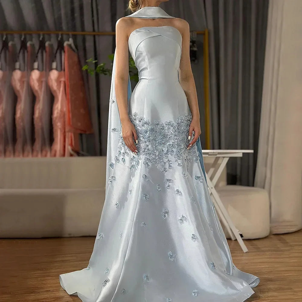 Luxury Peach  Satin Mermaid Evening Dress with Cape Saudi Arabic for Formal Occasion 2025 LA72483A