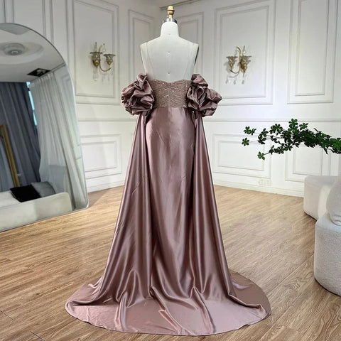 Luxury Arabic Dusty Rose Evening Dresses with Cape Dubai Elegant Strapless Midi Women Wedding Party Gowns LA72543