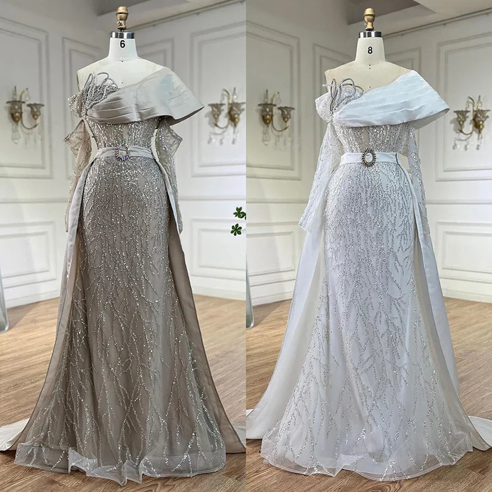 Luxury Arabic Nude Pearls Beaded Evening Dresses Dubai Elegant One Shoulder Women Wedding Party Gowns 2025 LA72486