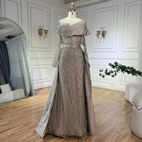 Luxury Arabic Nude Pearls Beaded Evening Dresses Dubai Elegant One Shoulder Women Wedding Party Gowns 2025 LA72486