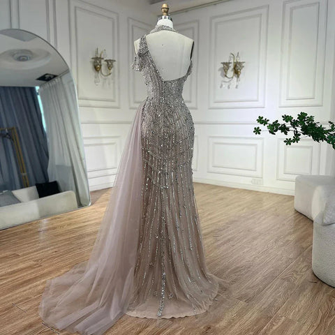 Luxury Beaded Caramel  Evening Dresses Elegant Long Arabic Prom Formal Gowns for Women Wedding Party 2025 LA71778A