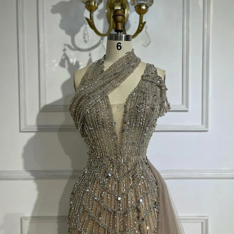 Luxury Beaded Caramel  Evening Dresses Elegant Long Arabic Prom Formal Gowns for Women Wedding Party 2025 LA71778A