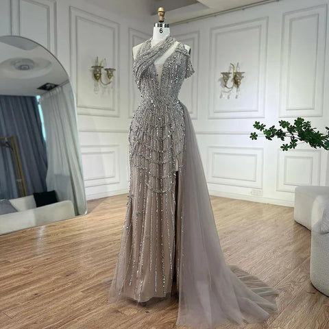 Luxury Beaded Caramel  Evening Dresses Elegant Long Arabic Prom Formal Gowns for Women Wedding Party 2025 LA71778A