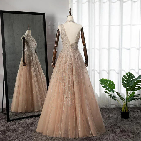 Robe de soirée de luxe lilas perlée pour femme, tenue de mariage, LA71778 