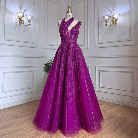 Robe de soirée de luxe lilas perlée pour femme, tenue de mariage, LA71778 