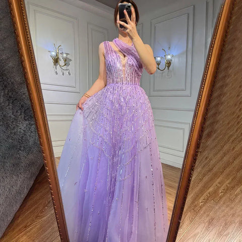 Robe de soirée de luxe lilas perlée pour femme, tenue de mariage, LA71778 