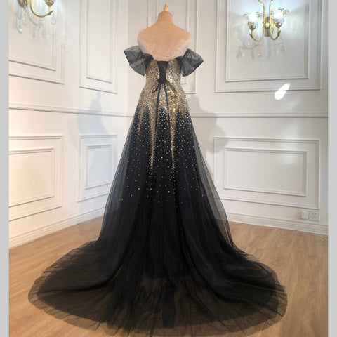 Luxury Black Gold A-line Evening Dresses Gowns 2025 Sparkle Beading Sexy For Women Party Dress LA70838