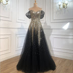 Luxury Black Gold A-line Evening Dresses Gowns 2025 Sparkle Beading Sexy For Women Party Dress LA70838
