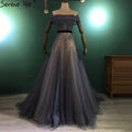 Luxury Blue A-Line Evening Dresses Gowns 2025 Beaded Bling Off Shoulder For Women Party LA71192
