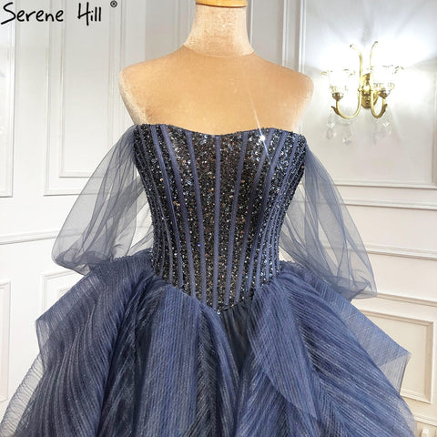 Luxury Blue Beading Evening Dresses Srtapless Sexy Ball Gowns 2025 For Women Party LA70936