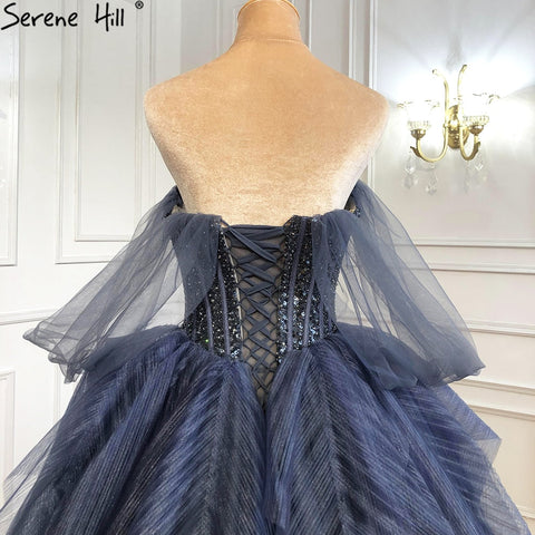 Luxury Blue Beading Evening Dresses Srtapless Sexy Ball Gowns 2025 For Women Party LA70936